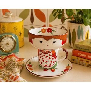VTG Interpur 3 Piece Stackable Children's Dish Set Girl Mug Plate Bowl Korea